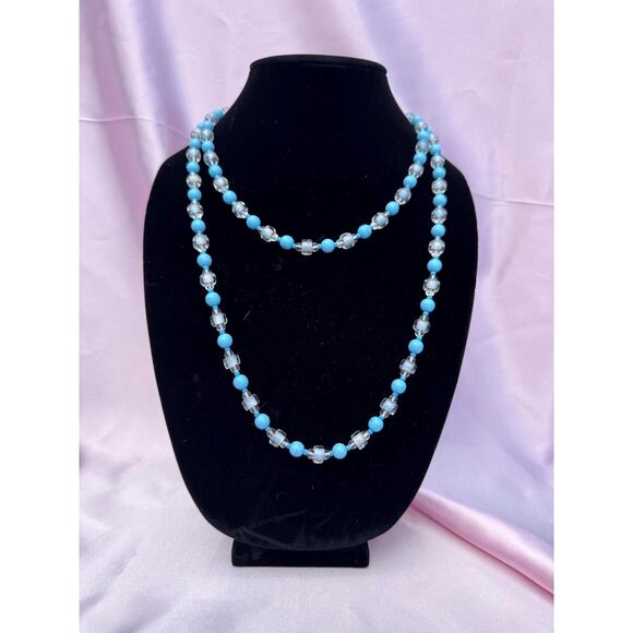 Vintage Sky Blue & Crystal Beaded Necklace - Picture 1 of 3